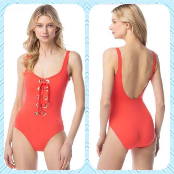 🤑SOLD🤑MICHEAL KORS LACE UP ONE-PIECE SWIMSUIT - Picture 2 of 10